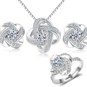 Crystal Cross Clover Bridal Set- Necklace/Earring